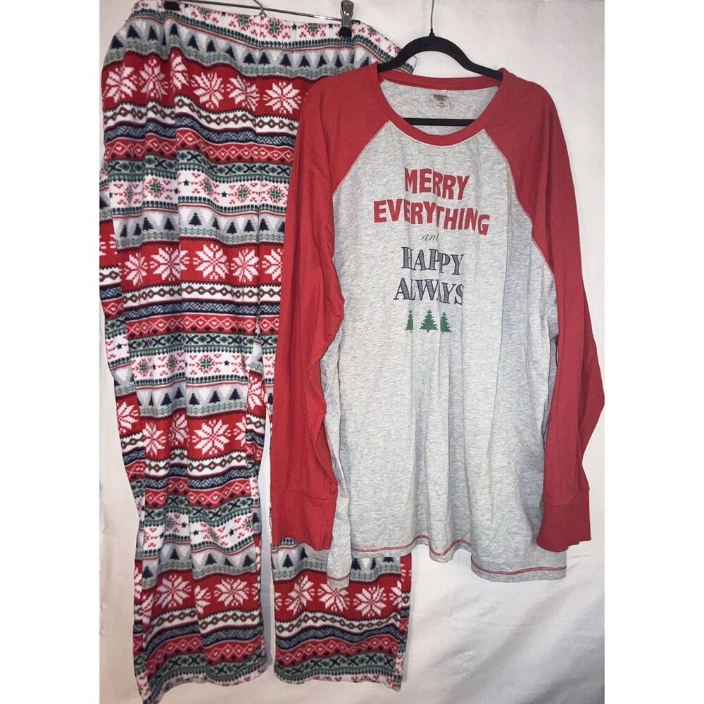 Women’s Christmas Pajama Set 3X Merry Everything Happy Always Fair Isle Fleece